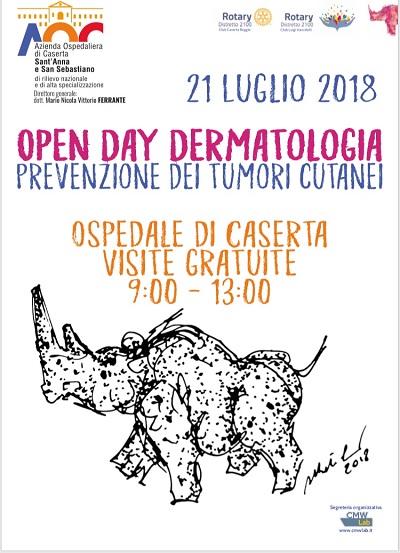 Locandina Open Day OSPEDALE DI CASERTA, LA DERMATOLOGIA DEDICA SABATO 21 LUGLIO UN OPEN DAY AI TUMORI CUTANEI