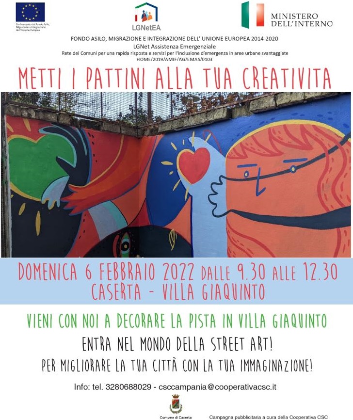 Locandina evento villa Giaquinto CASERTA, RACCOLTA DELLE ARANCE E STREET ART IN VILLA GIAQUINTO