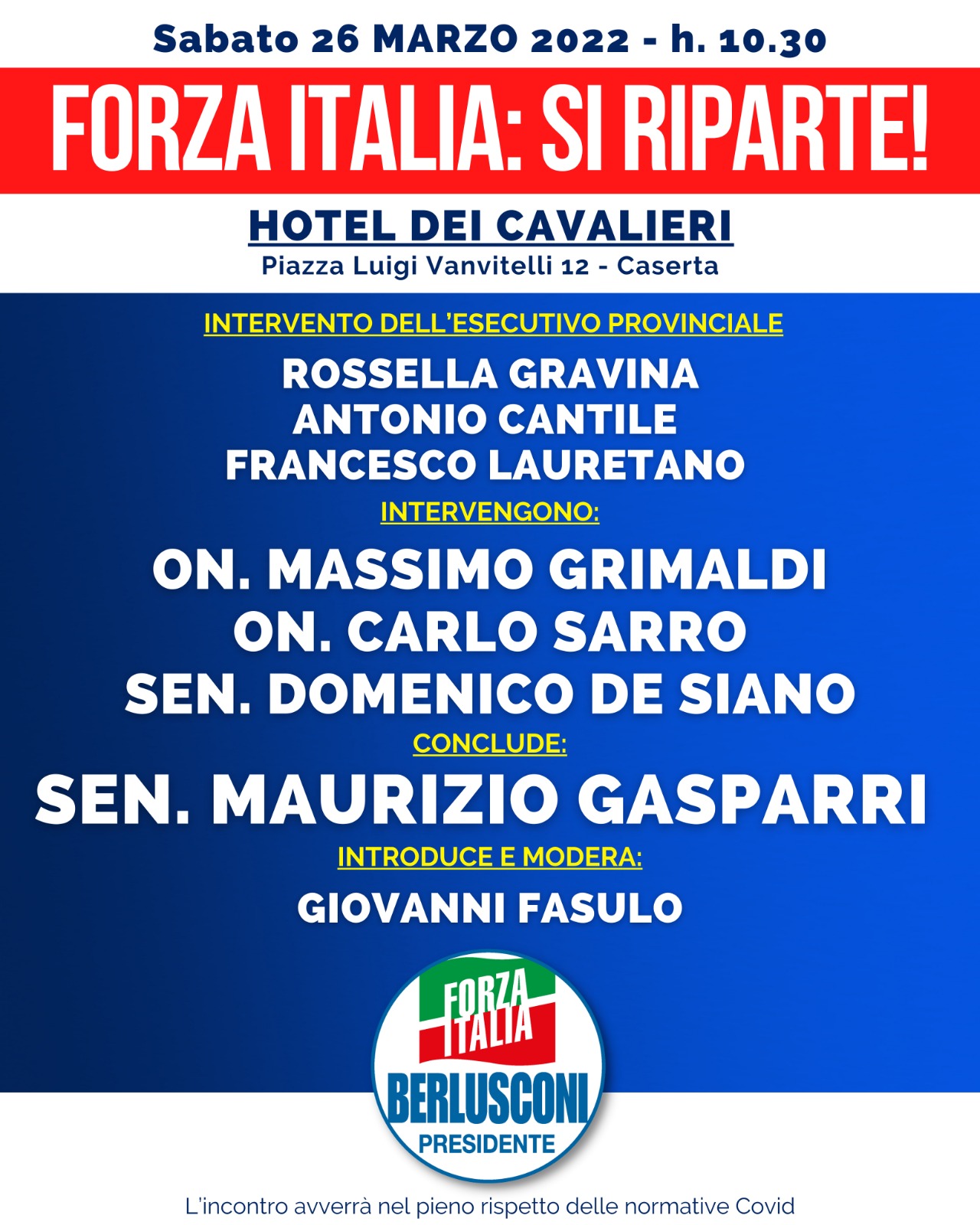 locandina forza italia riparte del 26 marzo 2022 FORZA ITALIA CASERTA SI PREPARA ALLARRIVO DI GASPARRI