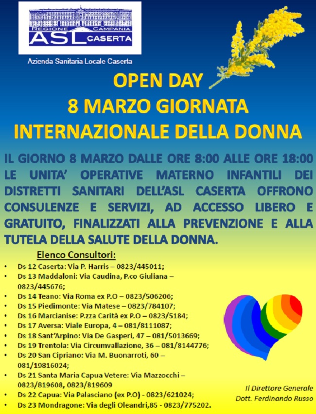 open day ASL, 8 MARZO OPEN DAY INTERNAZIONALE DELLA DONNA