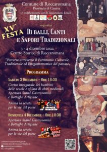 locandina XV Festa dei Balli e dei Canti Tradizionali Roccaromana 212x300 ROCCAROMANA, 3 E 4 DICEMBRE: FESTA DI BALLI, CANTI E SAPORI