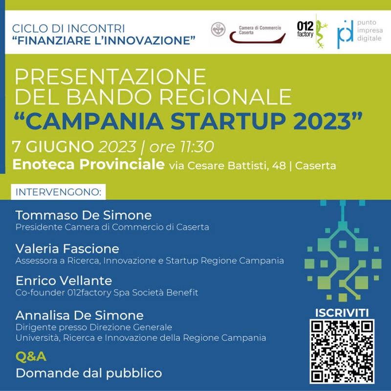 012factory VISUAL Campania Startup 2023 900x900 1 PRESENTAZIONE A CASERTA DEL BANDO CAMPANIA STARTUP 2023