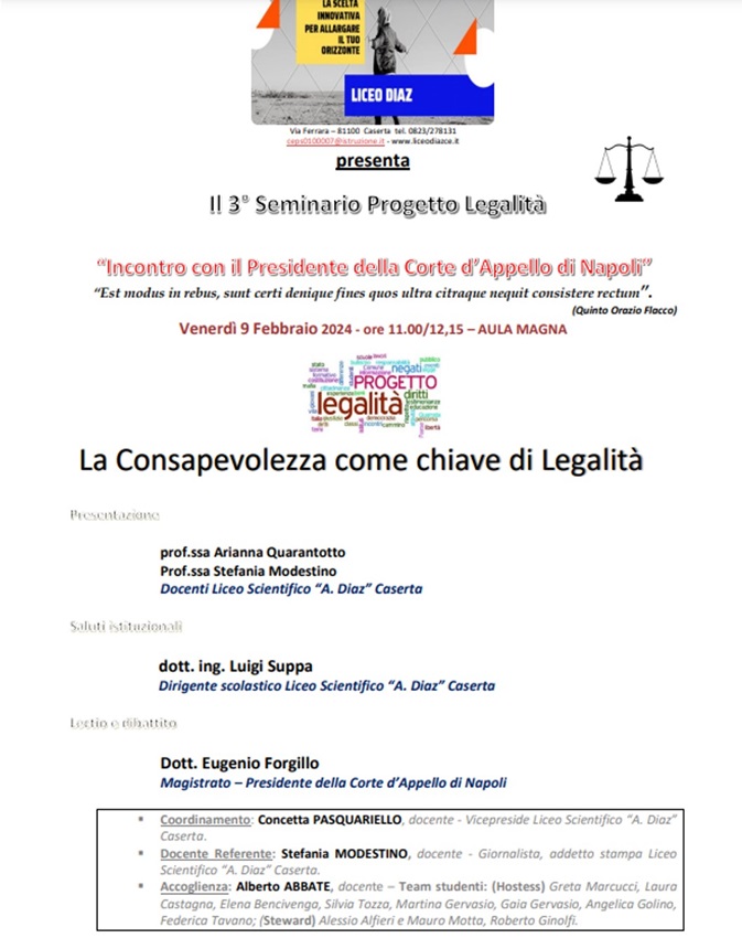 3 seminario di legalita CASERTA, AL DIAZ SEMINARIO SULLA LEGALITA